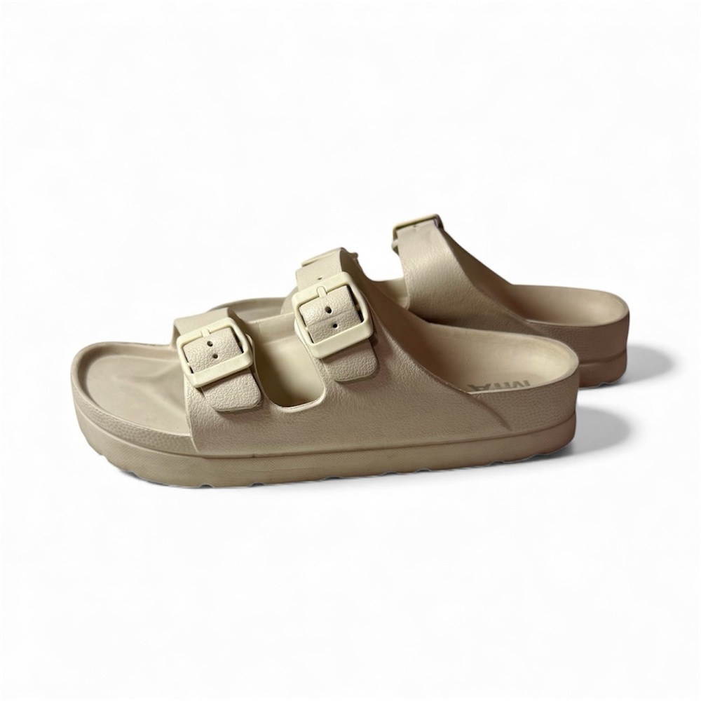 MIA  Double-buckle Rubber Molded Footbed slides Sandals Ivory Women's 9